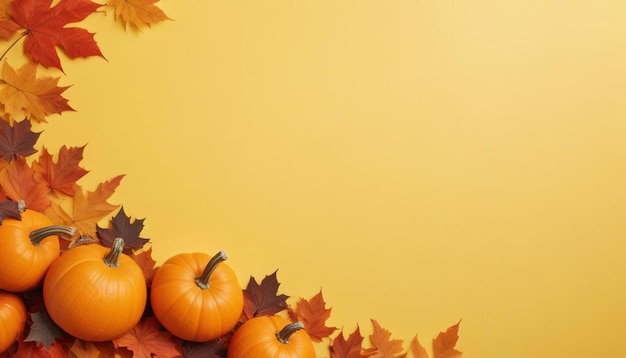 Photo a row of pumpkins with a yellow background with a yellow background and a yellow background with a f