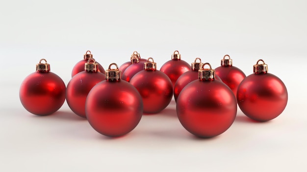 Photo a row of red christmas ornaments with a white background