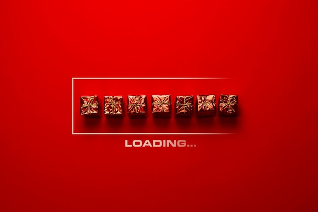 A row of red gift boxes in the sign of loading christmas