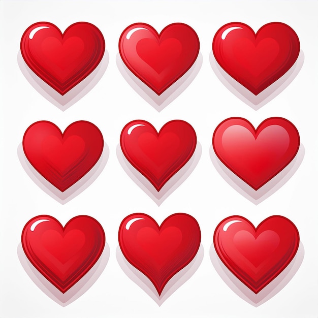 Photo a row of red hearts with a white background