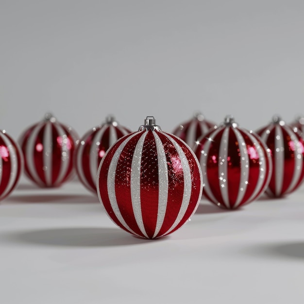 Photo a row of red and white christmas balls with the word  xmas  on them