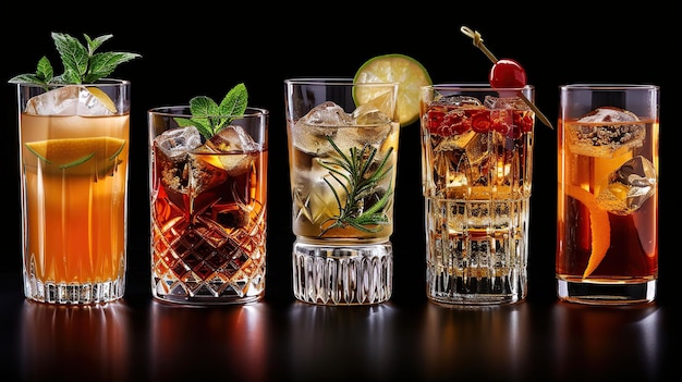 A Row of Refreshing Cocktails