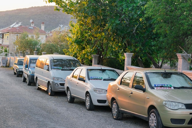 Row of the rental car on a city street