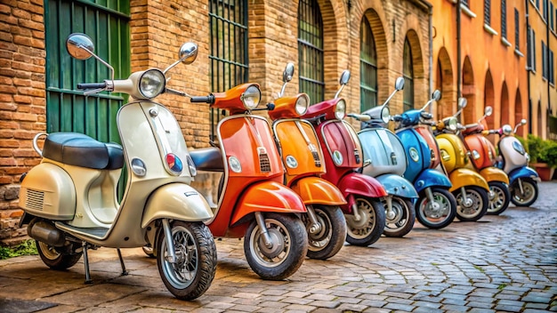 Photo a row of scooters are lined up in front of a building