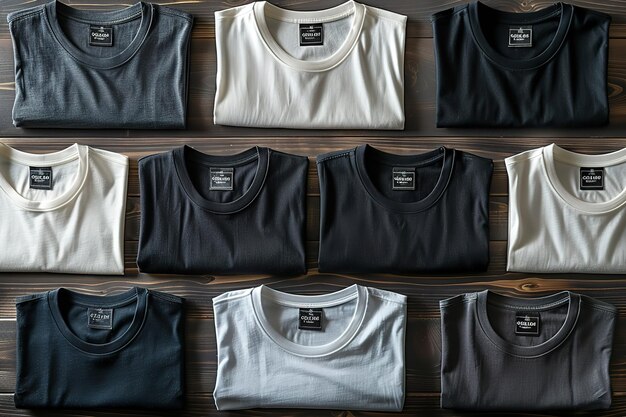 Photo a row of shirts are stacked on top of each other with some being black