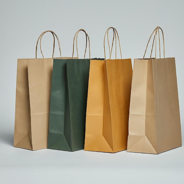 Photo a row of shopping bags with a green bag on the front