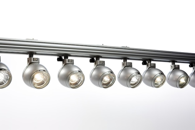 Photo a row of silver track lighting illuminates a bright white space on a clear png or white background