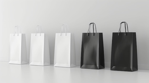 A row of six white and black bags