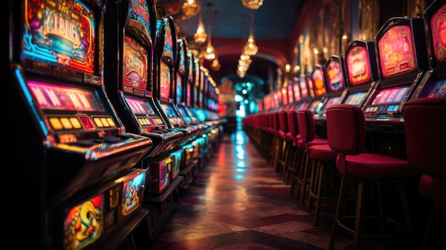 Row of Slot Machines in a Casino