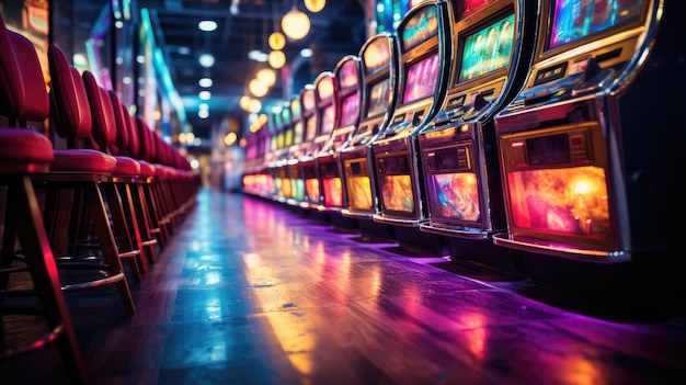 Row of Slot Machines in a Casino