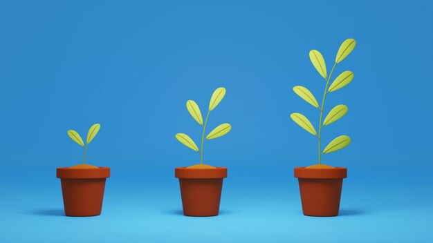 A row of small plants on a blue background