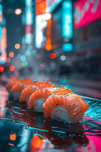 Photo a row of sushi rolls with sesame seeds on them