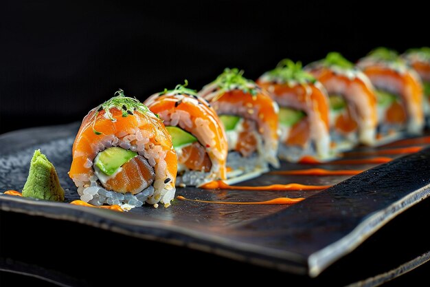 Row Of Sushi Rolls With Vibrant Interplay