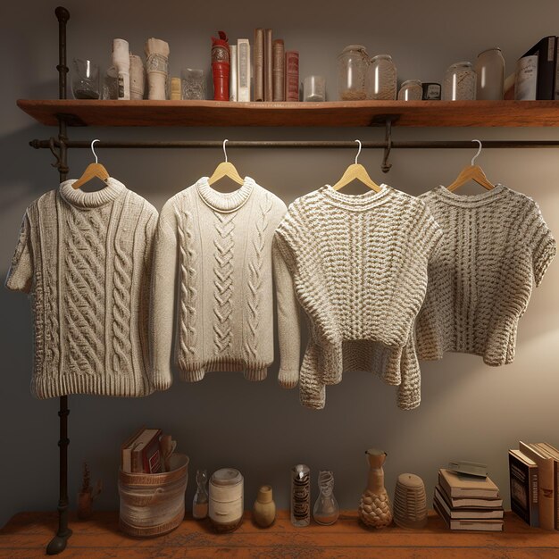 a row of sweaters hanging on a rack