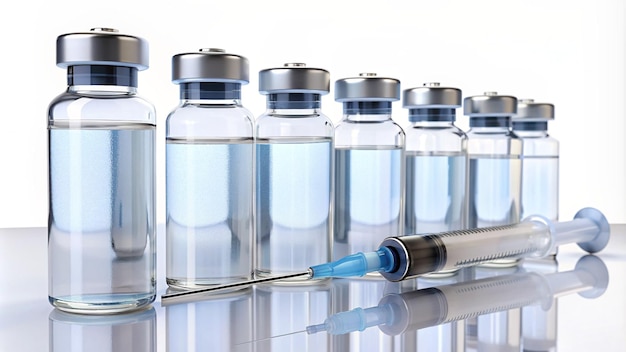 a row of syringe with a syringe in the background