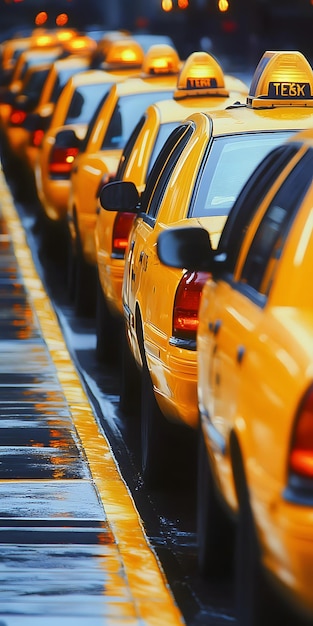 Photo row of taxis waiting at a taxi stand