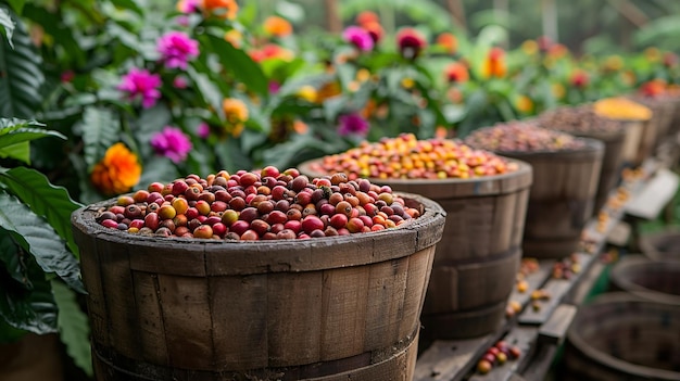 a row of teas with flowers in them