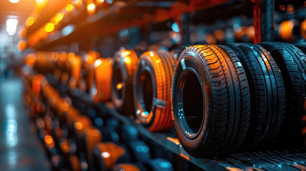 Photo a row of tires are on display in a store