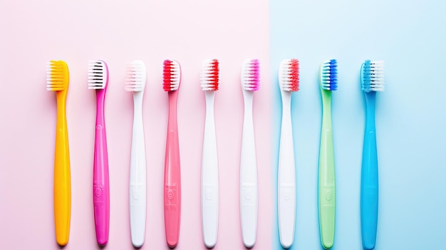 A row of toothbrushes with different colors