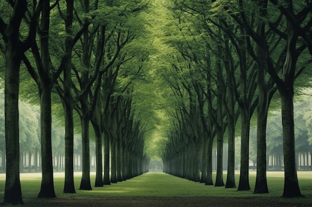 A row of trees in a large park AI generative