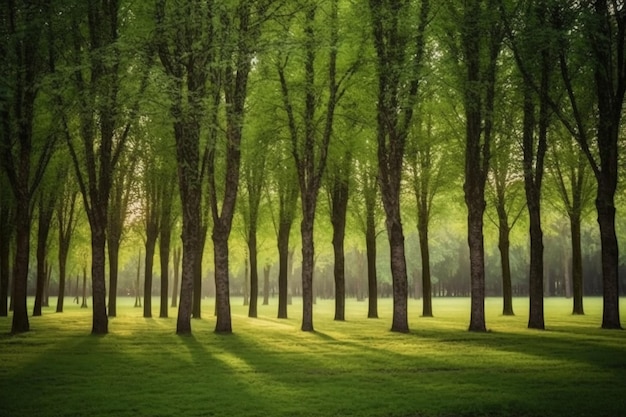 A row of trees in a large park AI generative