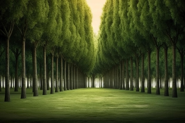 A row of trees in a large park AI generative