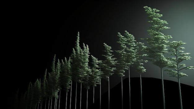 A row of trees with a light on them