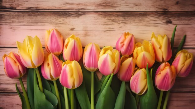 A row of tulips with the word tulips on the top