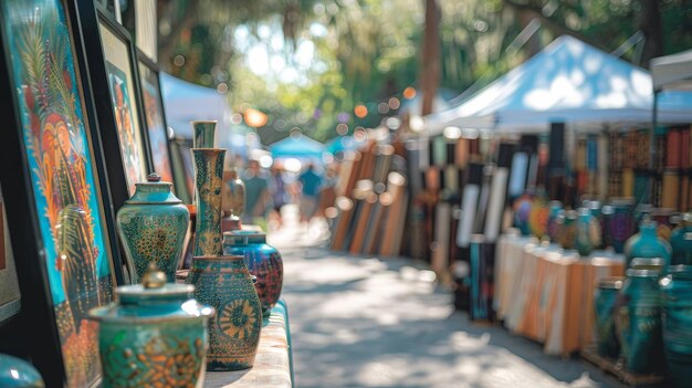 Photo a row of vases with the word  art  on the side