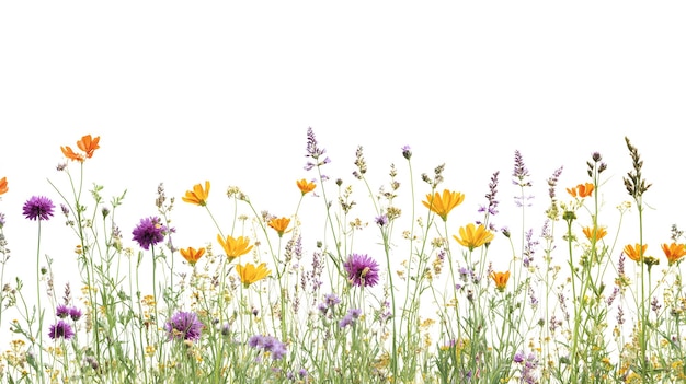 Photo a row of vibrant wildflowers with a white background