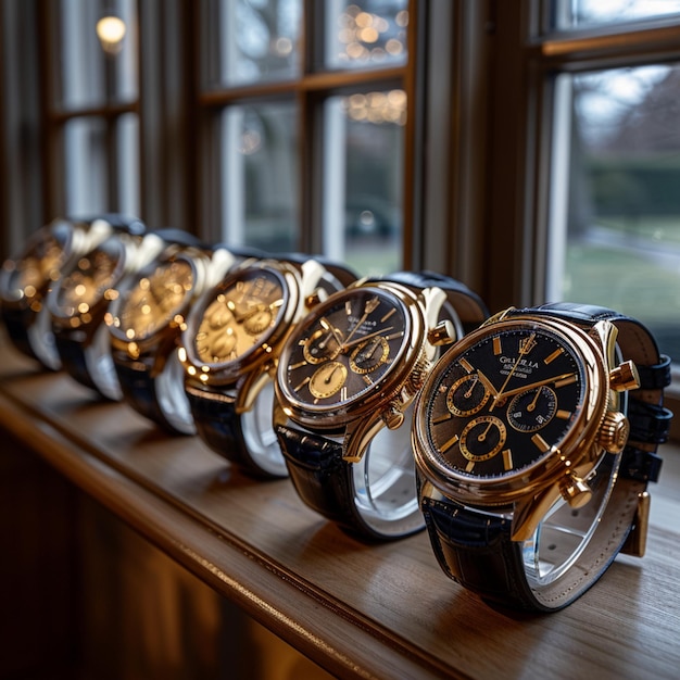 Photo a row of watches are lined up on a shelf