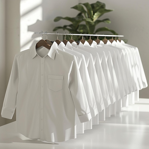 a row of white shirts with a white shirt on the front