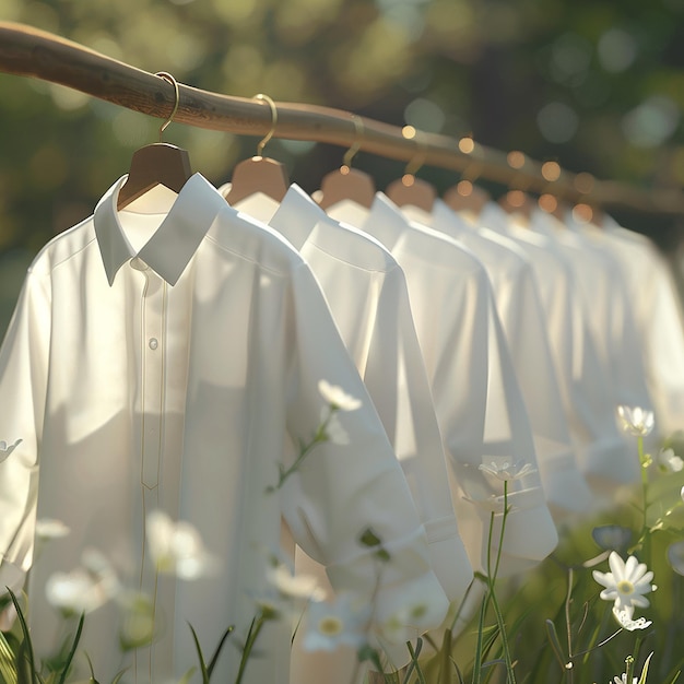 Photo a row of white shirts with the word la on them