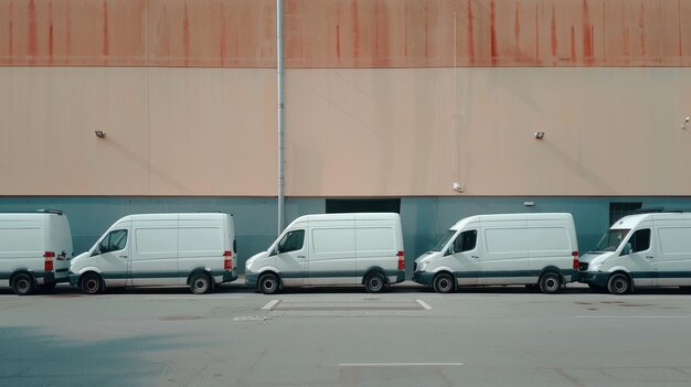 Photo a row of white vans are parked in a parking lot