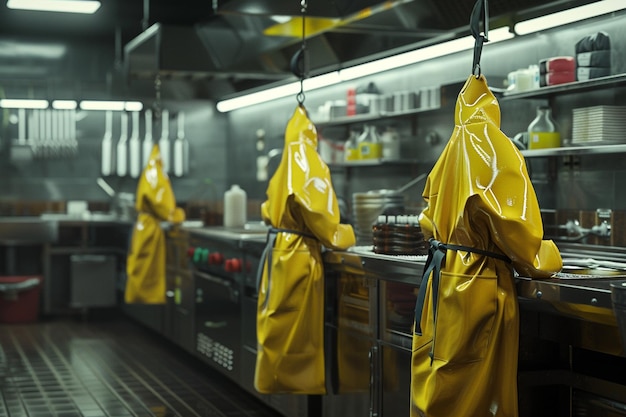 Photo a row of yellow umbrellas with the word  h  on them