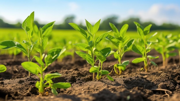 Row of Young Withania Plants Growing in a FieldDicotyledonous Withania Plants