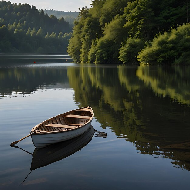 Photo a rowing boat on a calm peaceful lake