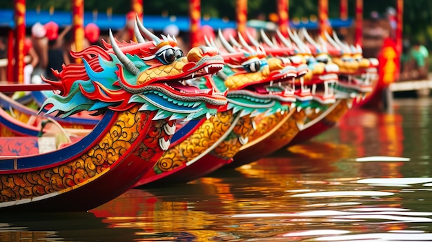 Rowing dragon boats during Duanwu Generative AI illustration