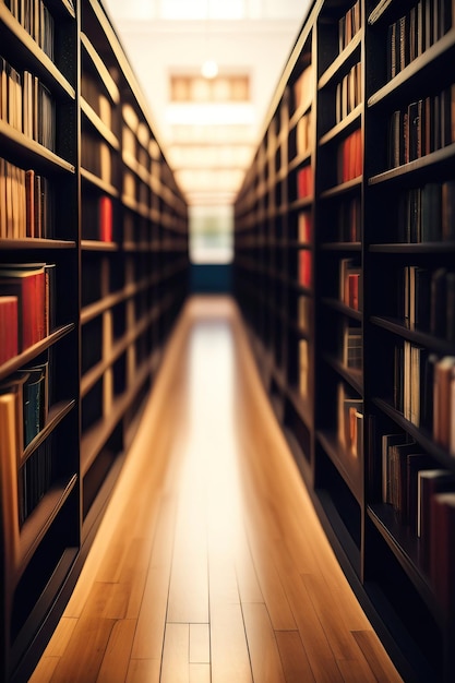 Rows of books on shelves in a library