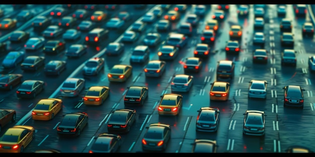 Photo rows of cars on the highway long traffic jams generative ai