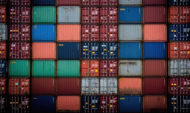 Rows of containers on freight yard waiting for transport Creating using generative AI tools