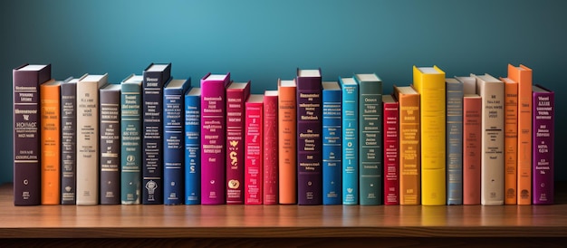 Rows of different colorful books lying on the shelves in the modern urban bookshop