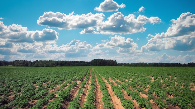 Rows on the field Agricultural landscape in the summer time