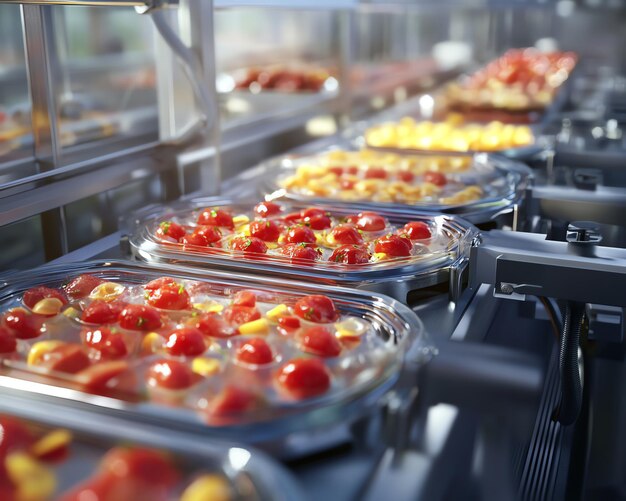 Rows of fresh colorful vegetables displayed in warming trays