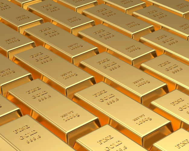 Rows of gold bars.