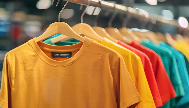 a rows of mens tshirts on hangers