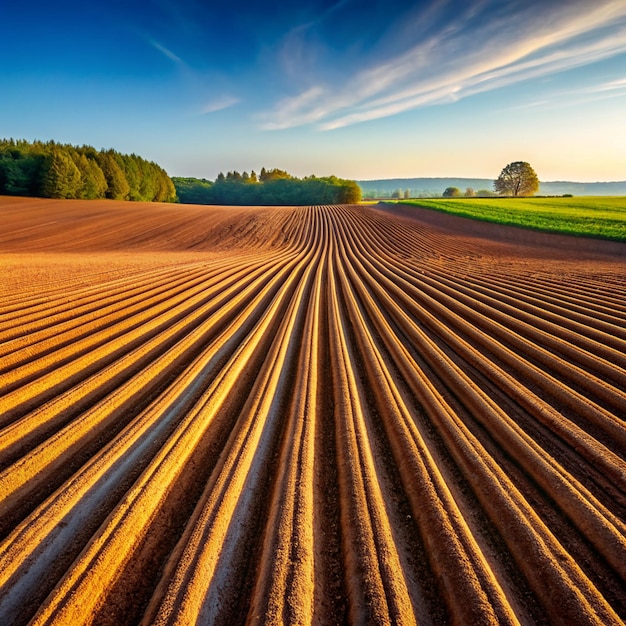 Photo rows of neatly plowed fields