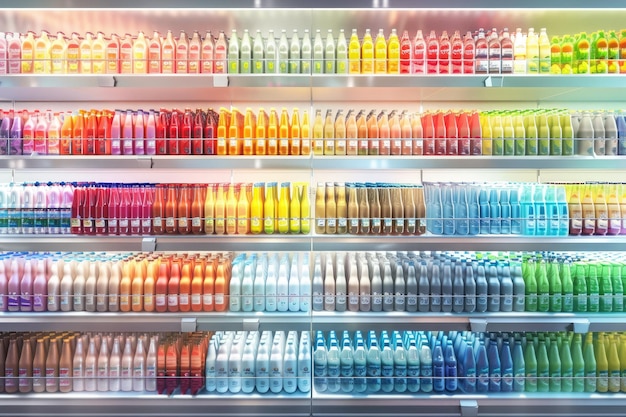 Rows of Various Products on Shelves in a Grocery Store Supermarket