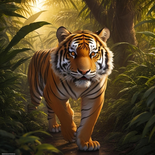 Royal Bengal tiger running on jungle