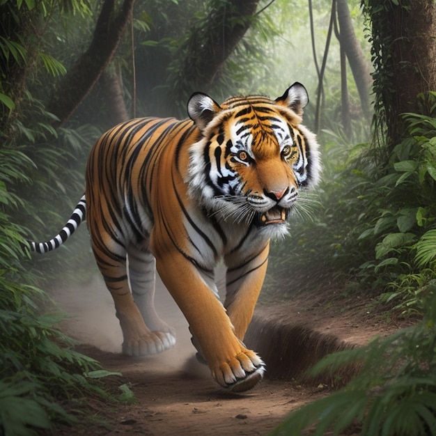 Royal Bengal tiger running on jungle